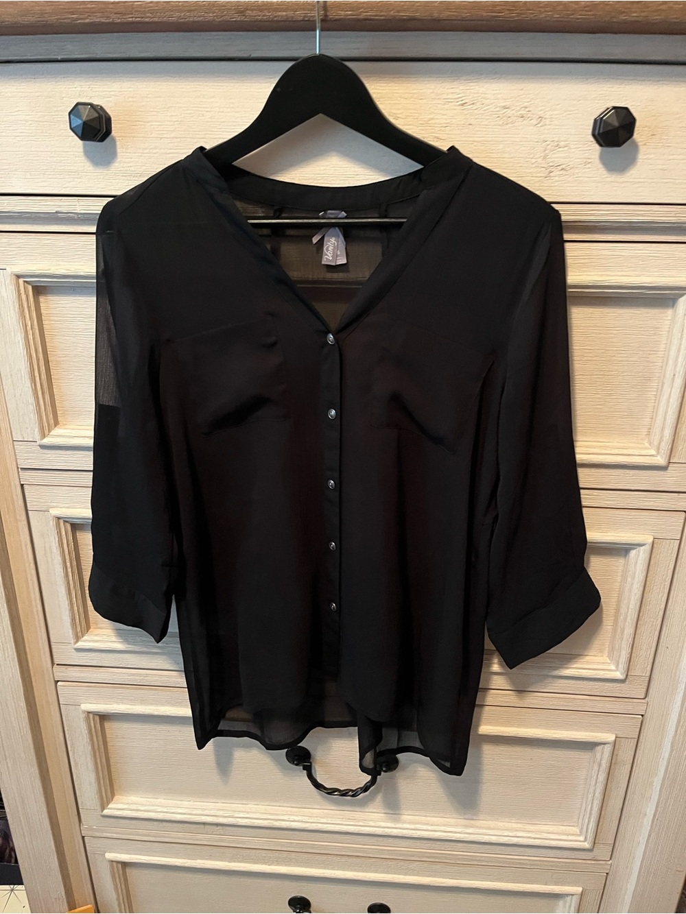 Vanity Black Sheer Button-Front Blouse